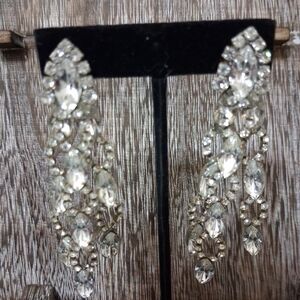 Vintage Clear Glass Chandelier Dangle Long Pierced Earrings